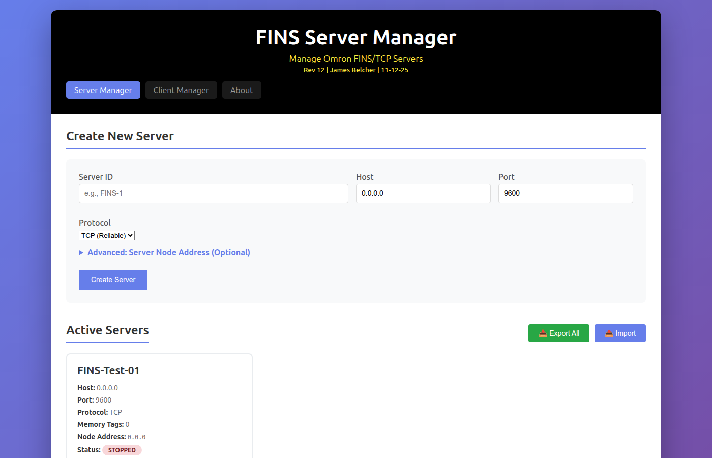 FINS Server Manager